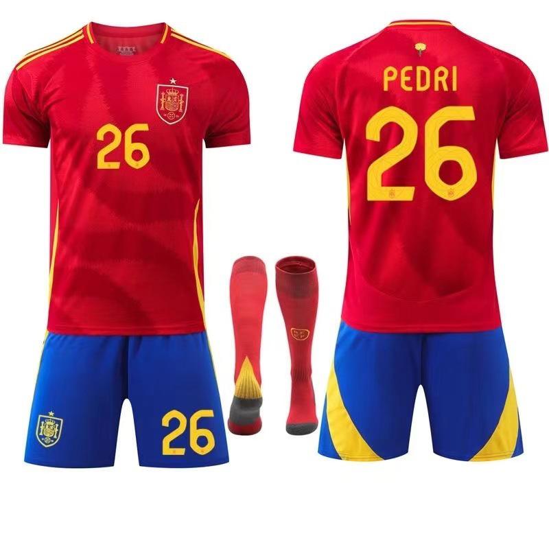 2024 European Home Jersey: Yamal #19 & Rodri #16 Short Sleeve Football Kit for Children and Adults