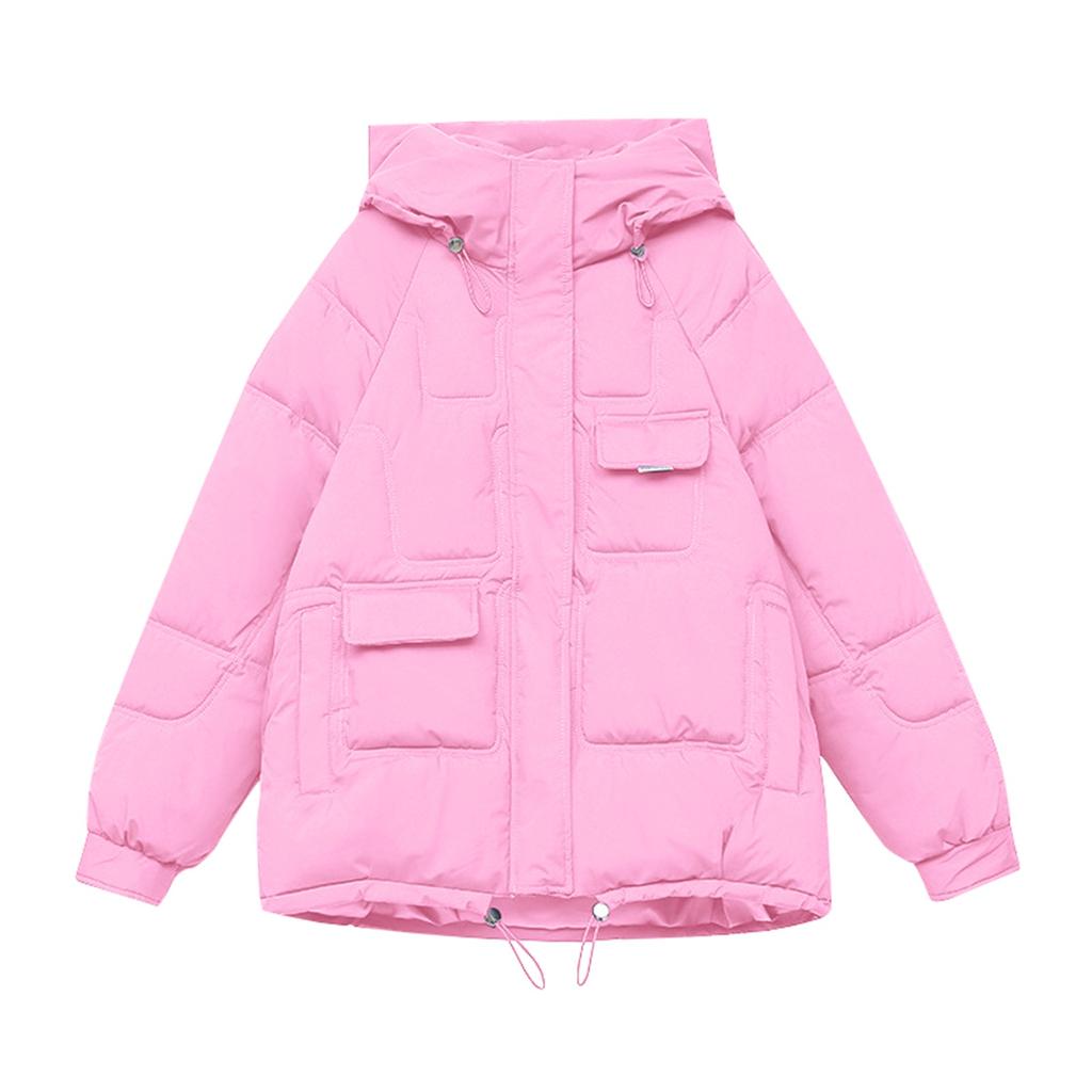 Women's Winter Warm Cotton With Multiple Pockets And Aipper Hooded Cotton Jacket