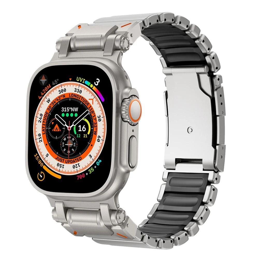 Металлический ремешок для часов из титана для Apple Watch Band Ultra 3 49 мм Серии 11 10 9 8 7 6 SE Резиновый Люксовый ремешок для iWatch 46 мм 45 мм 44 мм