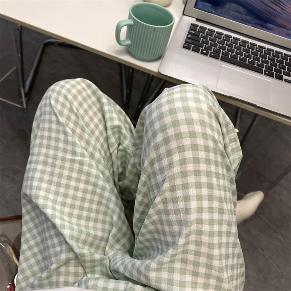 Wide Leg Casual Pants Women Stripe Plaid Baggy Home Pajama Fashion Girls’ Sleepwear Spring Autumn