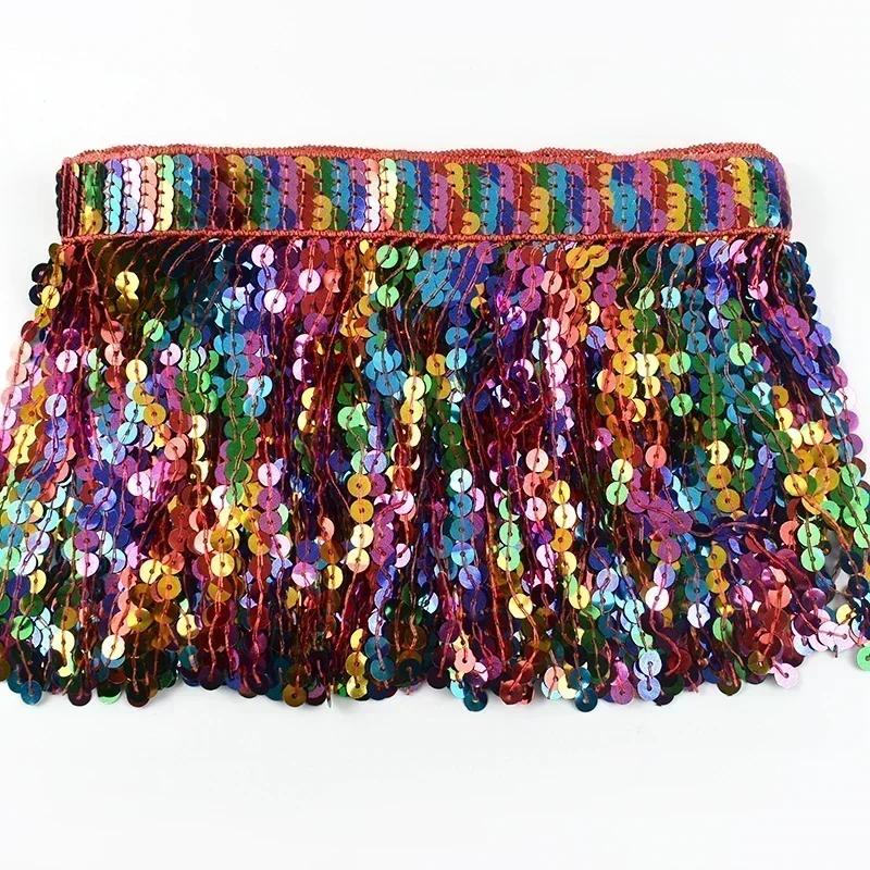 Meetee 1/2/3 ярда 16 см бахрома с пайетками, кисточки, этническая кружевная тесьма, лента с бахромой, отделка для юбки для латинских танцев, одежды, швейная фурнитура