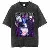 Anime Jujutsu Kaisen Gojo Satoru Graphic Tee Men Vintage Washed Tshirts Casual Cotton T Shirt Harajuku Male Oversized T-shirt