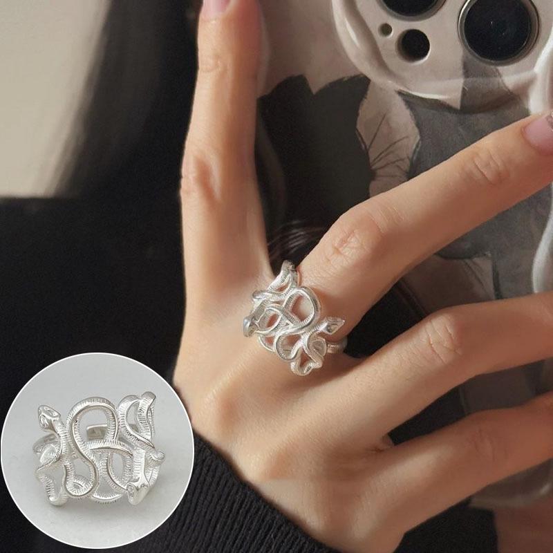 Korean S925 Silver-Plated Three-Layer Retro Hip-Hop Stacking Ring for Women