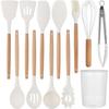 Cooking Utensils Kitchen Utensil Set, 12 PCS Wooden Handle Nontoxic BPA Free Silicone Spoon Spatula Turner Tongs Kitchen Gadgets Utensil Set