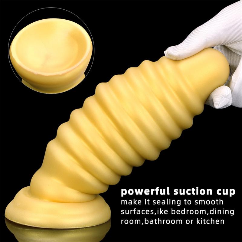 Золотой силиконовый мягкий очень большой очень толстый анальный расширитель на присоске, анальная пробка, анальный фистинг, задний анальный мастурбатор