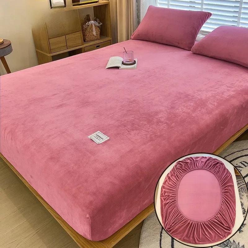 1 шт. Мягкая теплая плюшевая простыня на резинке, эластичный чехол для матраса, пушистое постельное белье из кораллового флиса, зимнее роскошное двуспальное постельное белье для пары