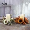 Halloween Candle Ring Wreath Artificial Pumpkin Sunflower Maple Leaf Wreath Pillar Candle Holder for Wedding Home Table Decoration