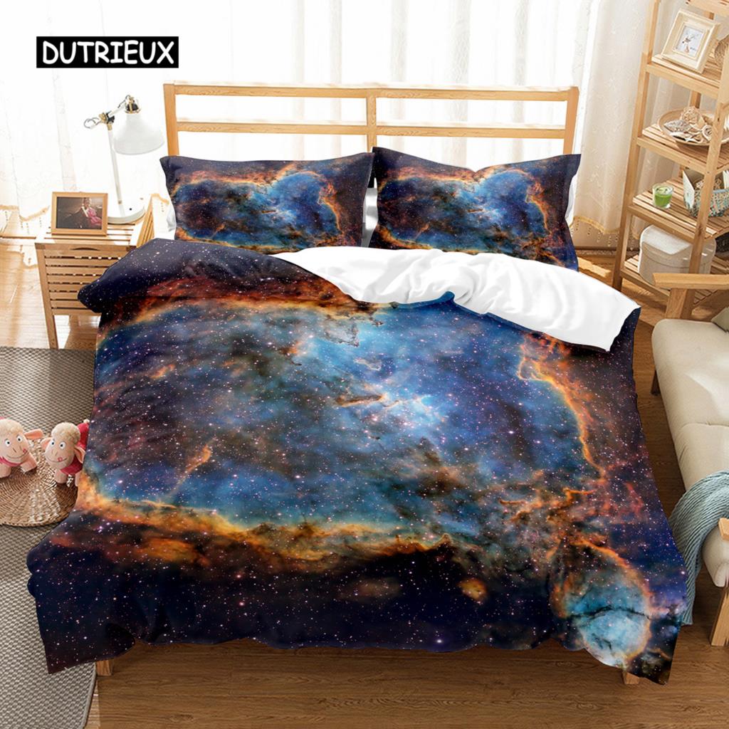 Пододеяльник Hubble King Size Queen Размер Звездное Небо Комплект Постельного Белья Яркий Космический Пейзаж Наволочка Долговечный Полиэстер