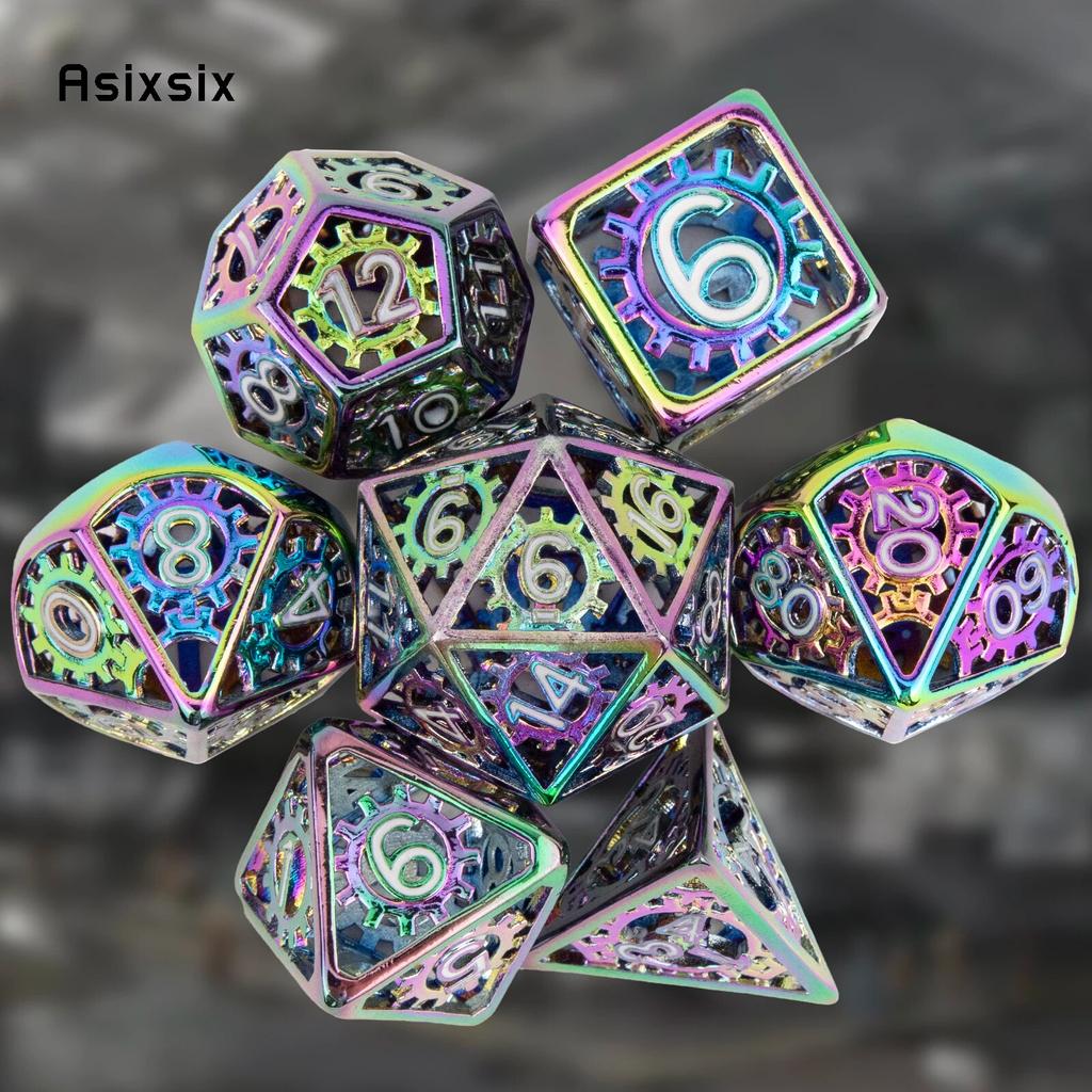 7 шт. красочные шестерни, металлические кубики, полые металлические многогранные кубики, набор, подходит для ролевой игры, настольной игры, карточной игры