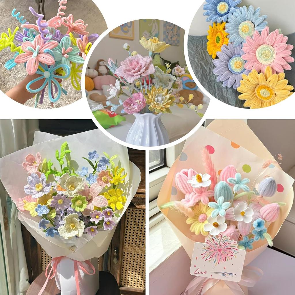 1000pcs Pipe Cleaners Craft , Thick Multiple Color Chenille Stem Flower Craft Supplies for DIY Art Christmas Creative Decoration