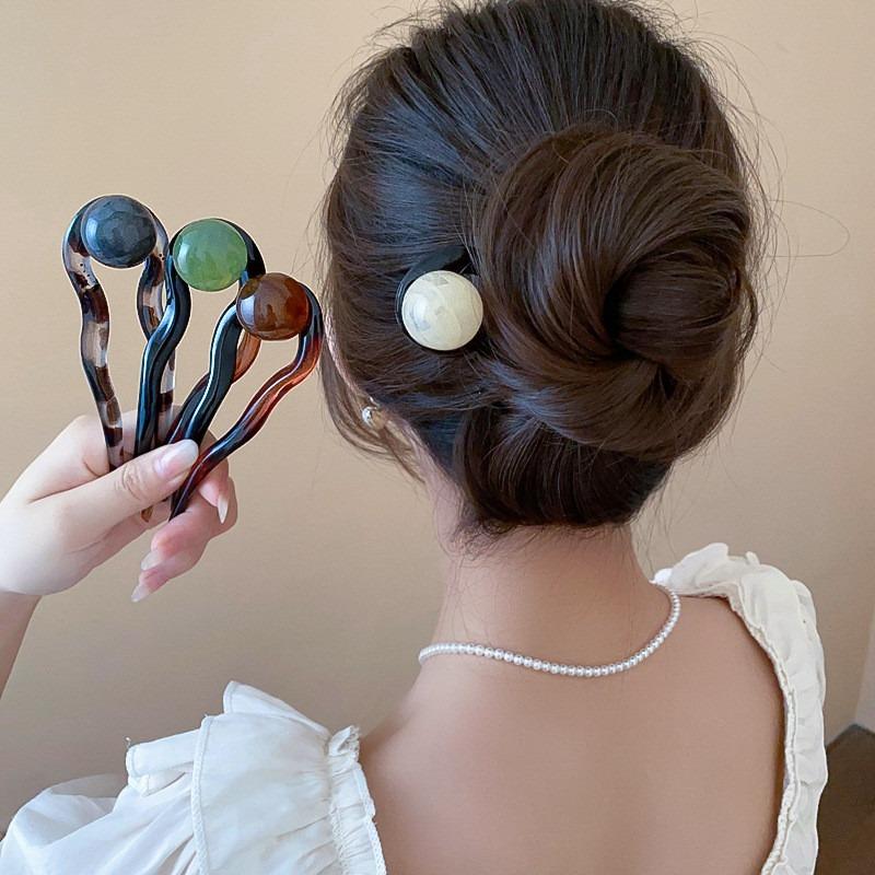 Retro Simple Beaded Hairpin Summer Ball Head Wavy U-shaped Hairpin Fashion Hair Accessories
