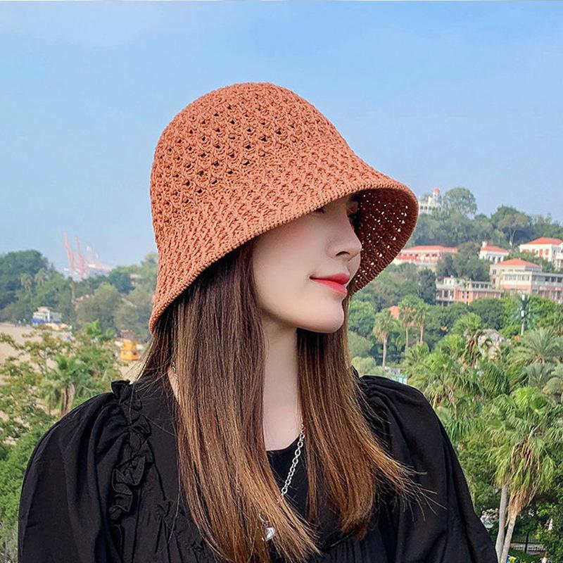 Hollow woven bucket hat spring and summer fashion knitted milliner versatile casual visor bucket hat beach basin hat