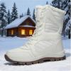 White Mid-Calf Winter Boots with Plush Lining and Lace-Up Closure