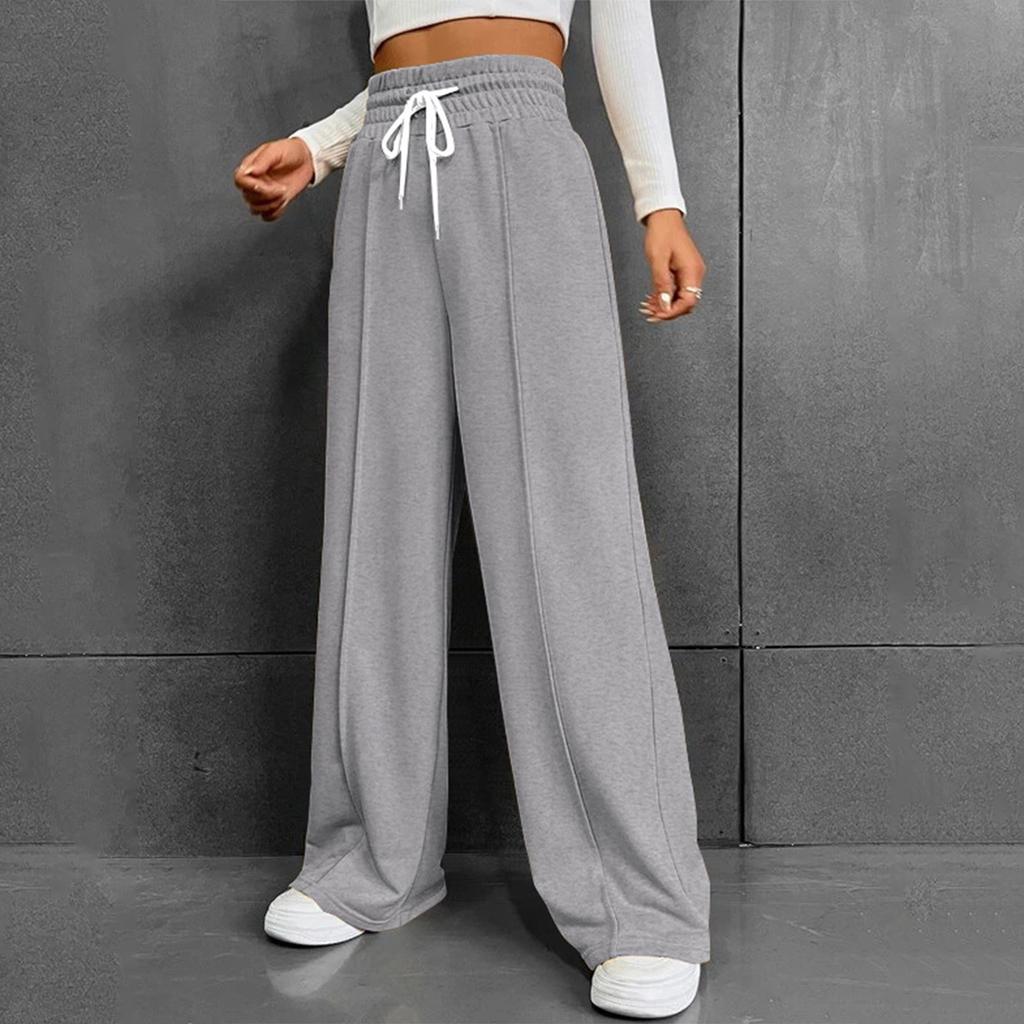 Женские модные однотонные универсальные повседневные брюки с карманами, свободные спортивные брюки с высокой талией и широкими штанинами на шнурке