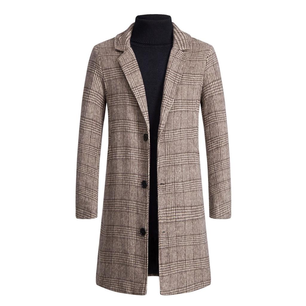 Мужская мода осень и зима повседневные клетчатые топы тонкий тип пальто пояс мода большой размер плащ