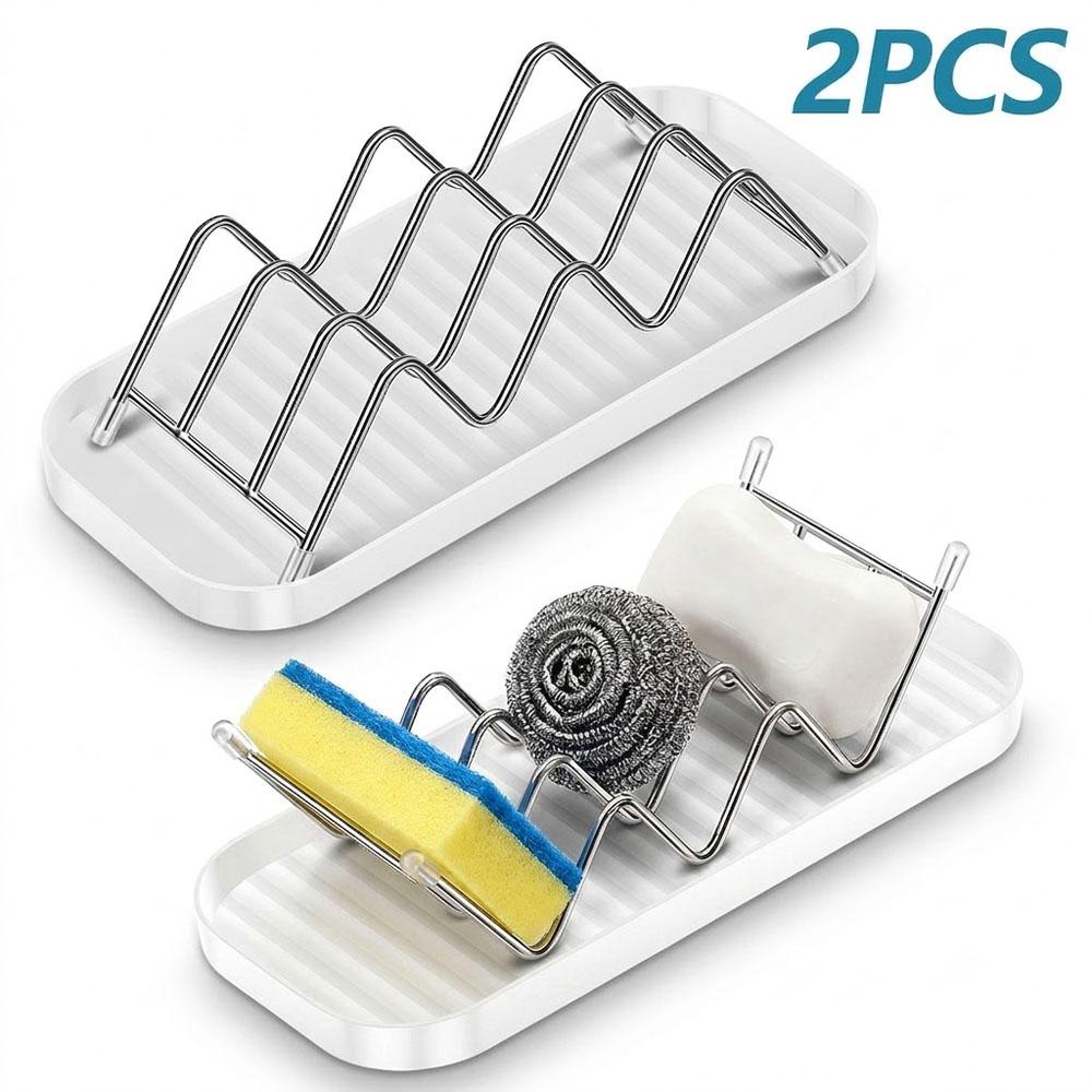 2Pcs New Self Draining Soap Dish Stainless Steel Soap Bar Organizer with Drip Tray Kitchen Drain Storage Rack Bathroom Accessory