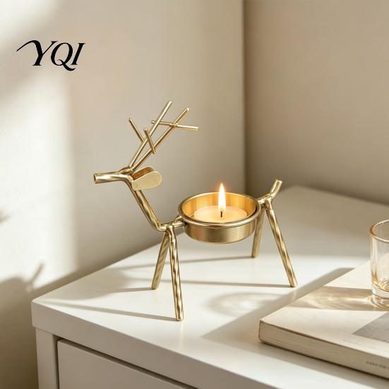 Decorative Iron Candelabra for Table Deer Shape Candle Holder, Metal Tealight Stand Dining Wedding Rustic Home Decor Living Room Centerpiece,