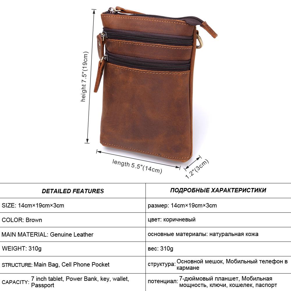 Men's Genuine Leather Crossbody Bag - Handmade Crazy Horse Shoulder Bag & Multifunctional Waist Belt Pouch for Phone.