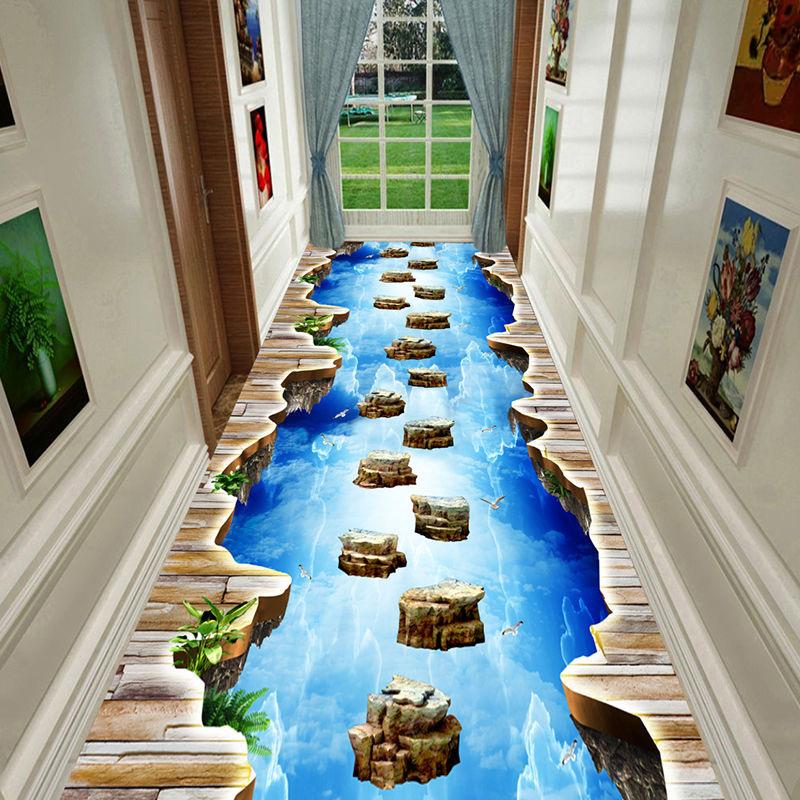 3D Corridor Green Stream Fish Long Carpet Living Room Decoration Home Aisle Non-Slip Floor Mats Modern Luxury Entryway Decor Rug