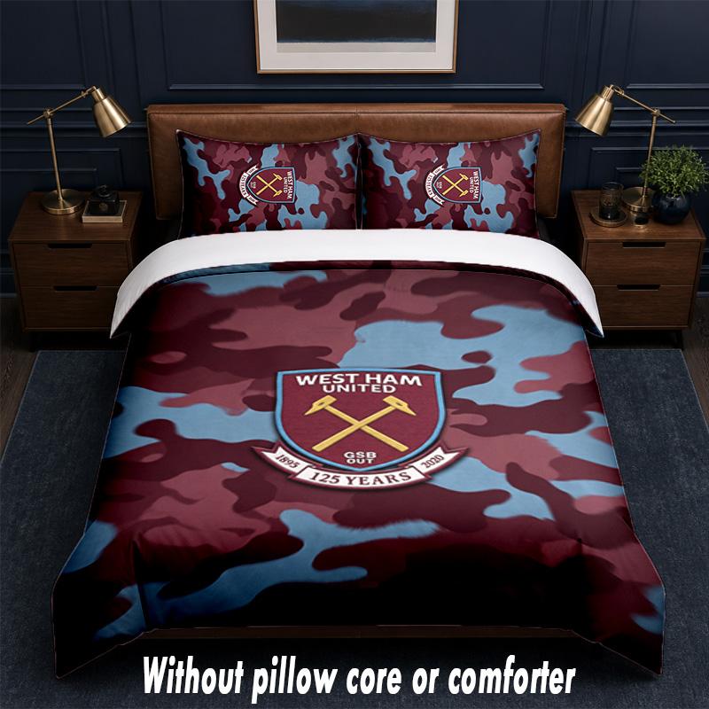 Футбольный Дизайн West Ham United Комплект Постельного Белья 1 Пододеяльник + 2 Наволочки Мягкое Дышащее Домашнее Постельное Белье