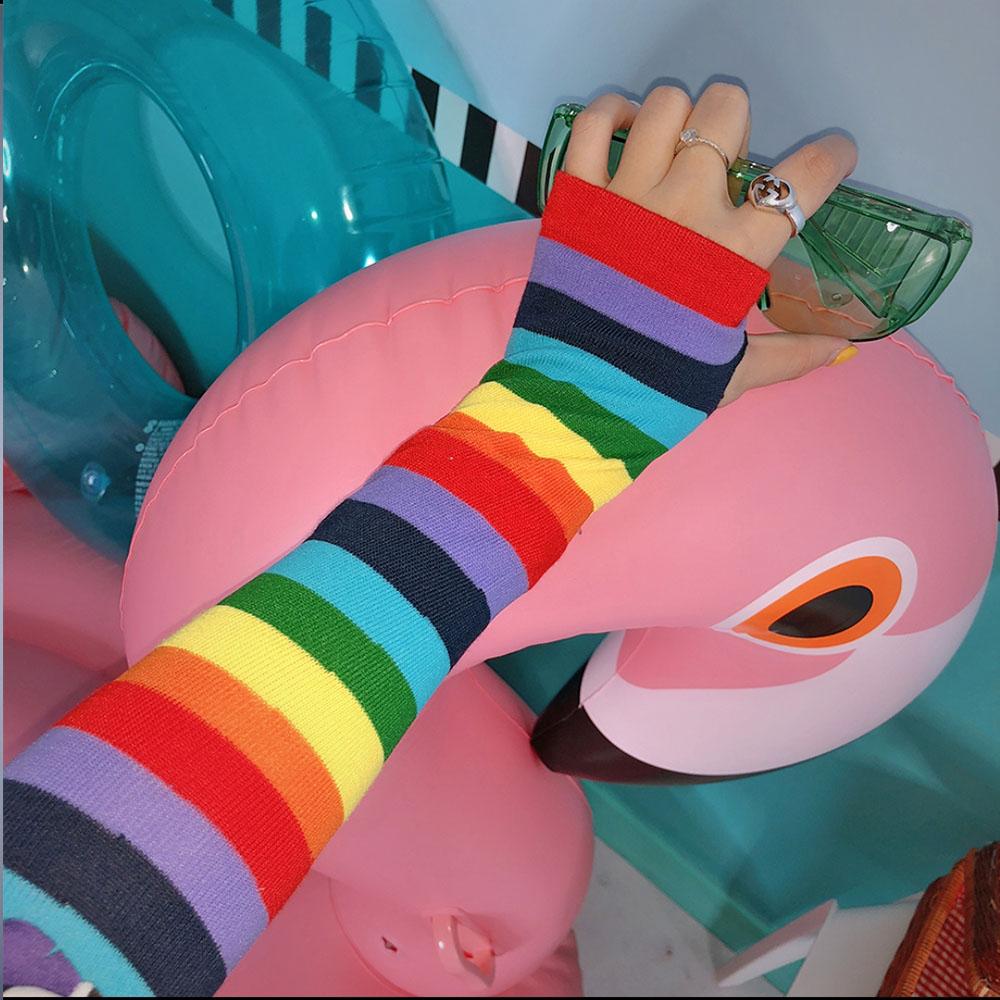 Y2K Лолита Женские Девушки Полосатые Перчатки Варежки Вязаные Длинные Полосатые Без Пальцев JK Перчатки Локоть Митенки Вечеринка Лолита Аксессуары
