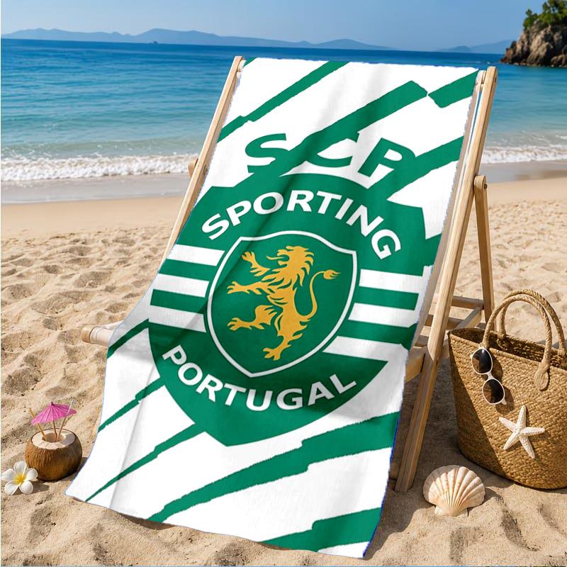 Пляжное полотенце с эмблемой Sporting Cp, Быстросохнущее, Легко ухаживать, Подходит как для занятий фитнесом, так и для пляжного отдыха, Спортивный незаменимый аксессуар