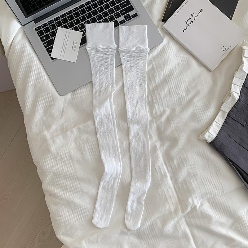 Polka Dot Fishnet Socks Spring And Summer Thin Socks Women'S Sexy Lace Knee Socks Hollow Solid Color Stockings Cross-Border Wholesale