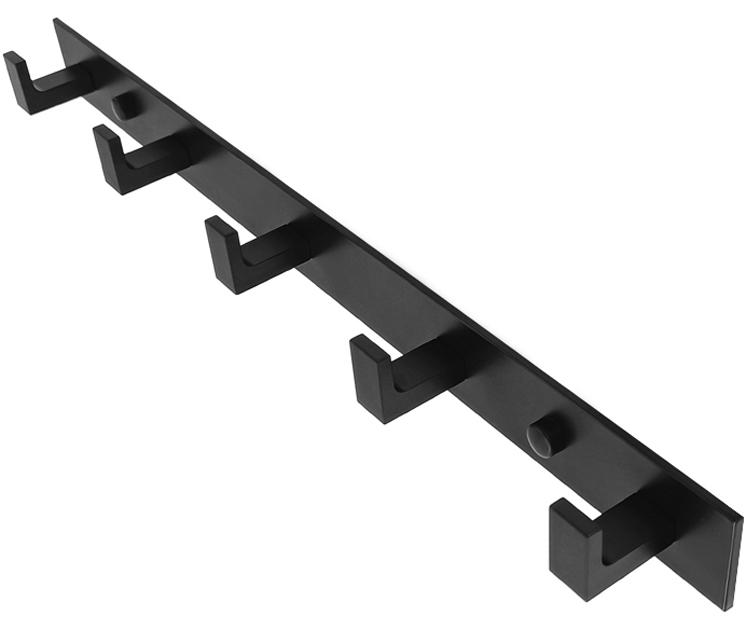 Wall Towel Rack With 5 Hooks - Black