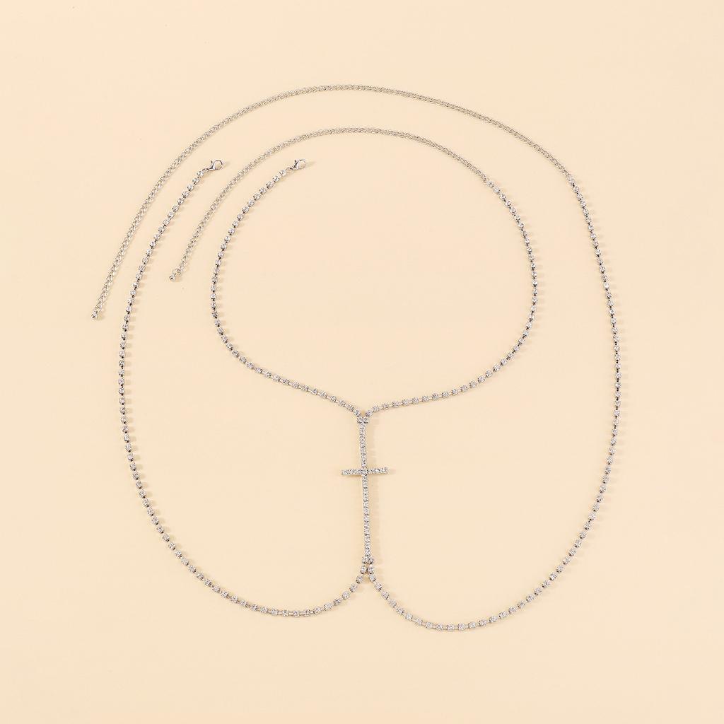 Sexy Halter Neck Body Chain For Women Fashionable Diamond Claw Chain Cross Chest Chain Nightclub Street Shooting Accessories