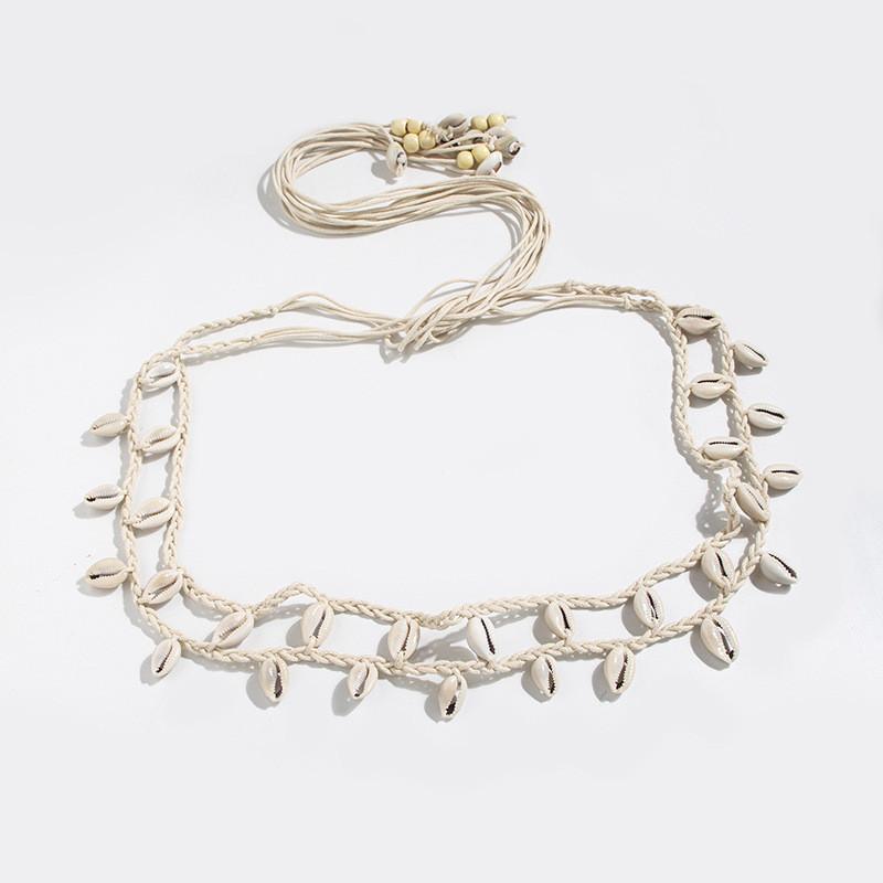 Handmade Leather Boho Waist Belt With Shell Decorations For Casual Wear