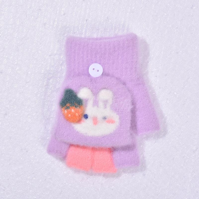 Студенческие зимние теплые перчатки с открытыми пальцами, флисовые утолщенные мужские и женские перчатки для письма, мультяшные милые вязаные перчатки без пальцев с откидным верхом