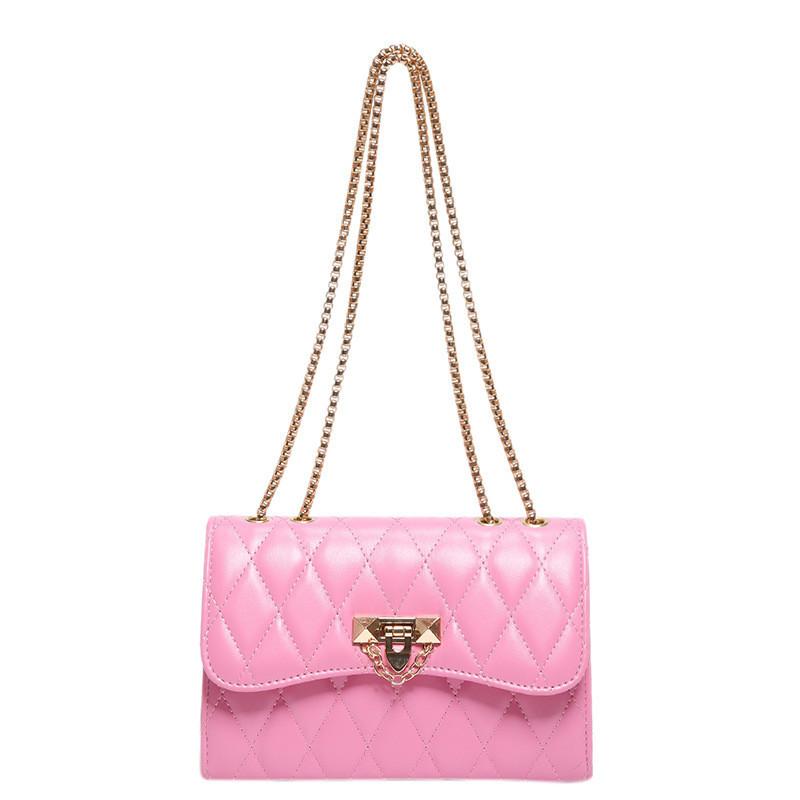 Urban Chic Pu Quilted Lock Buckle Shoulder Bag For Women In Black Beige Pink
