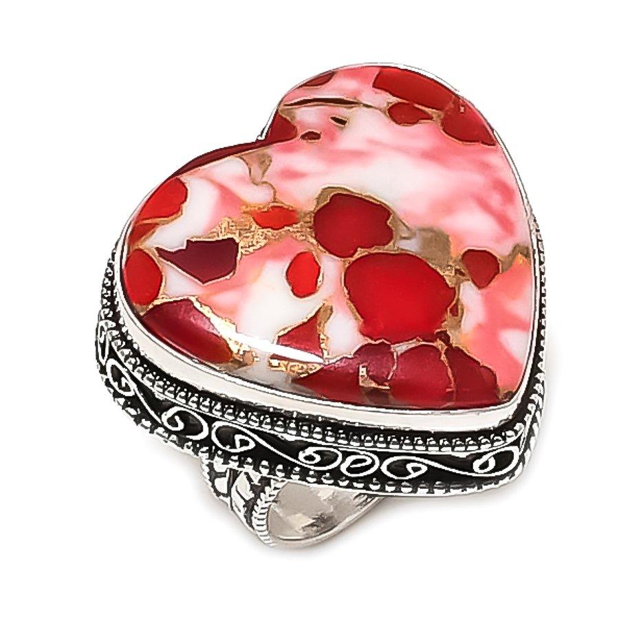 Натуральный медно-красный коралловый драгоценный камень 925 пробы стерлингового серебра Кольцо Размер 8 ETC-13889