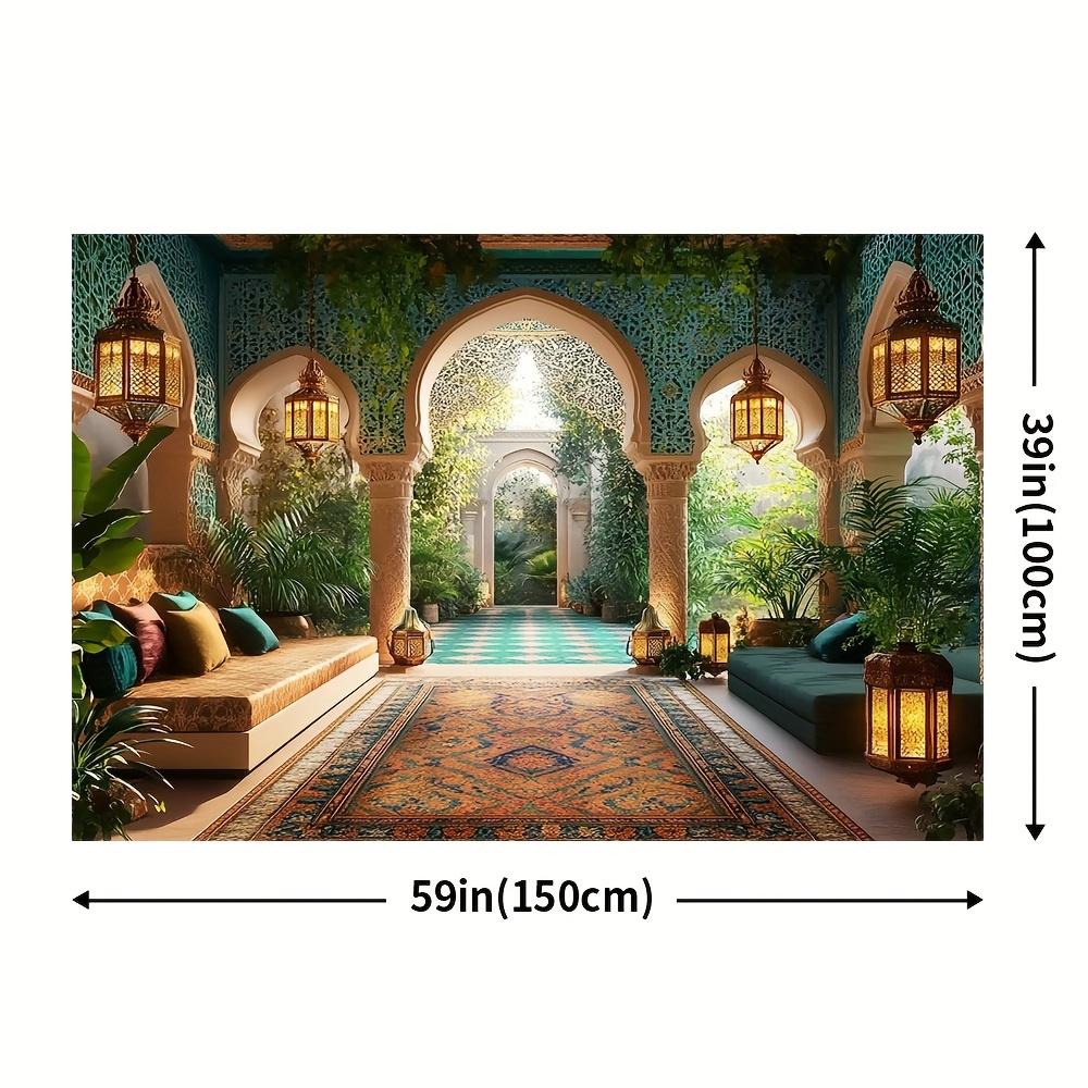 A luxurious Moroccan palace wall background banner - an elegant Arab courtyard scene, party decoration
