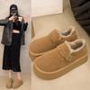 Кожаные теплые сноубутсы на толстой подошве женские с утолщенной подкладкой женская обувь зима новые пушистые хлопковые туфли