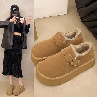 Кожаные теплые сноубутсы на толстой подошве женские с утолщенной подкладкой женская обувь зима новые пушистые хлопковые туфли
