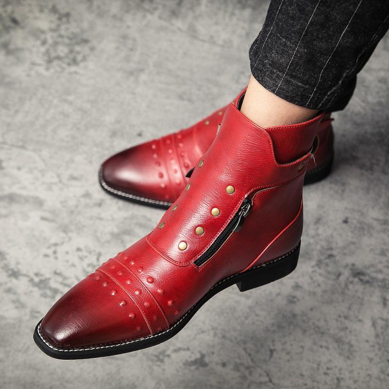 Luxury Brand Leather Boots Red Chelsea Boots Thick Sole Designer Men's Boots High Quality Fashion Boots Catwalk Cowboy Boots
