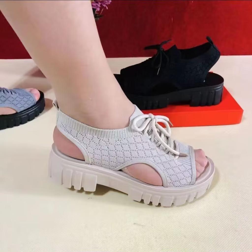 Женские спортивные сандалии, лето 2024, летающие кружевные женские римские сандалии для отдыха с полой губкой на толстой подошве