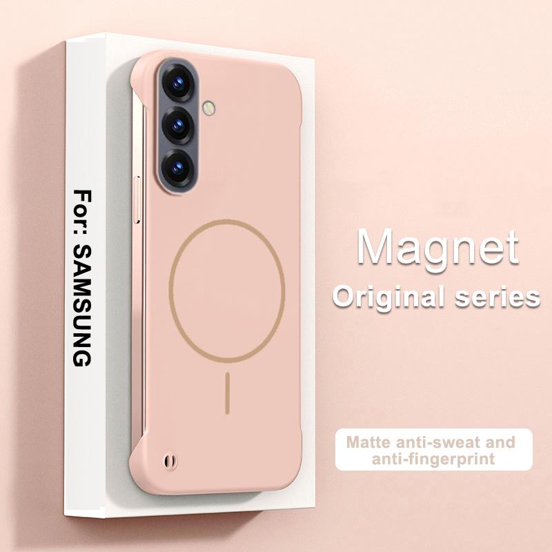 For Magsafe Frameless Magnetic Case For Samsung S26 S25 S24 S23 S22 S21 S20 FE Plus Note 20 Ultra Solid Color Hard PC Back Cover