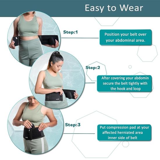 Wonder Care Umbilical Hernia Black Belt Pain Relief Support Brace With 1 Removable Compression Pad For Men & Women (Xl,Non Toxic) - Xl