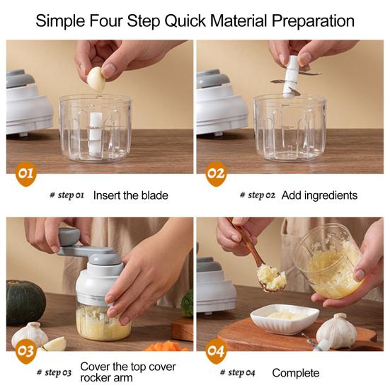 250ML Multifunctional Garlic Chopper Rust-Proof Stainless Steel Blades Easy Rotation Garlic Grinder for Chopping Ginger Potatoes Onions