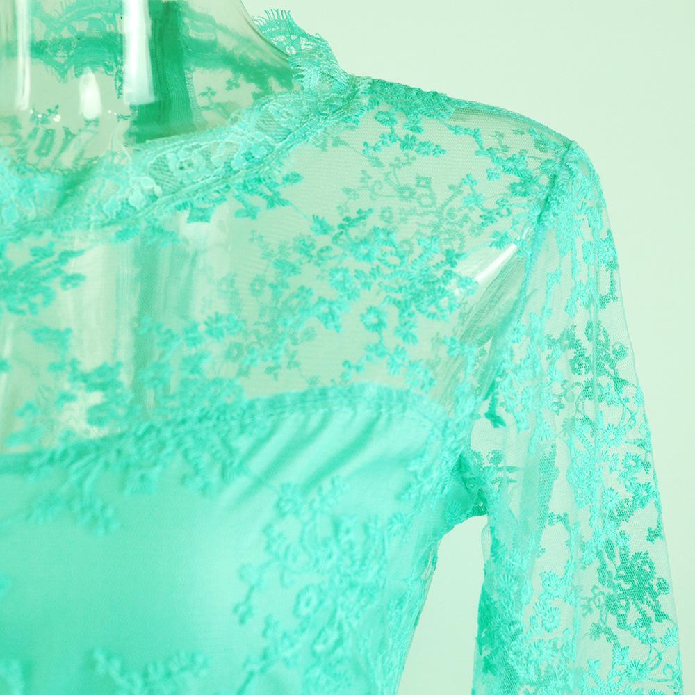 Осеннее женское красное кружевное прозрачное платье с длинным рукавом, темперамент, элегантная модная женская одежда