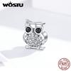 925 Sterling Silver Lovely Owl Animal Beads Clear Zircon Fit Original Bracelet Charms Pendant