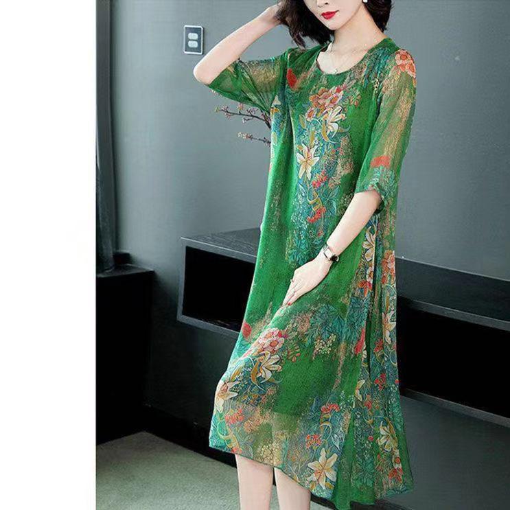 Женское элегантное шелковое платье Boussac с цветочным принтом в стиле вестерн, Vestidos Mujer, 5xl