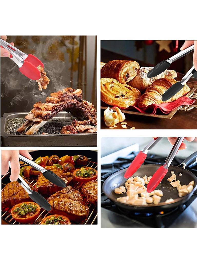 7,8-дюймовые силиконовые щипцы для барбекю из нержавеющей стали, кухонные щипцы с нескользящей ручкой для салата, хлеба, сервировки, кухонные аксессуары