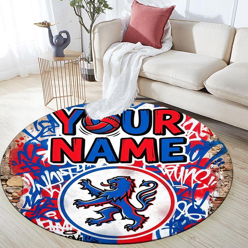 Custom Name,Olympique Lyonnais pattern round rug,Carpet Rug for Living Room Bedroom Playroom ,Non-slip Floor Mat,Holiday Gifts and Birthday Gifts.