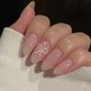 24 Pieces Cute Bow Wearing Nail Removable Nail Art Piece Small Fresh Nail Piece Almond Fake Nail Medium Long Nail Piece