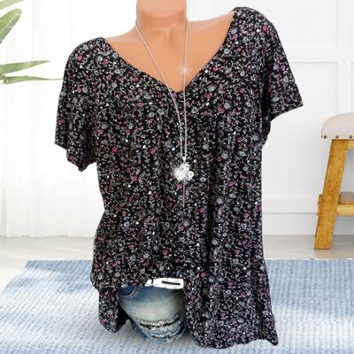 Женская футболка с V-образным вырезом и коротким рукавом с цветочным принтом, свободный крой