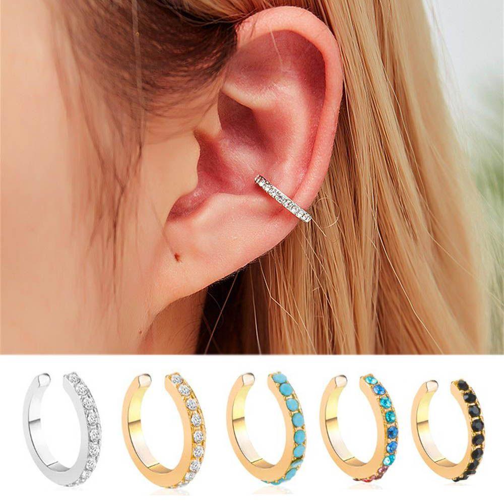 Подарок Клипсы для ушей без прокола Бирюзовые серьги-каффы с кубическим цирконием Серьга без прокола Круглый кафф для ушей со стразами