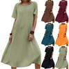 Ladies' Fashionable Vacation Solid Color Casual Round Neck Short Sleeved Loose Dress